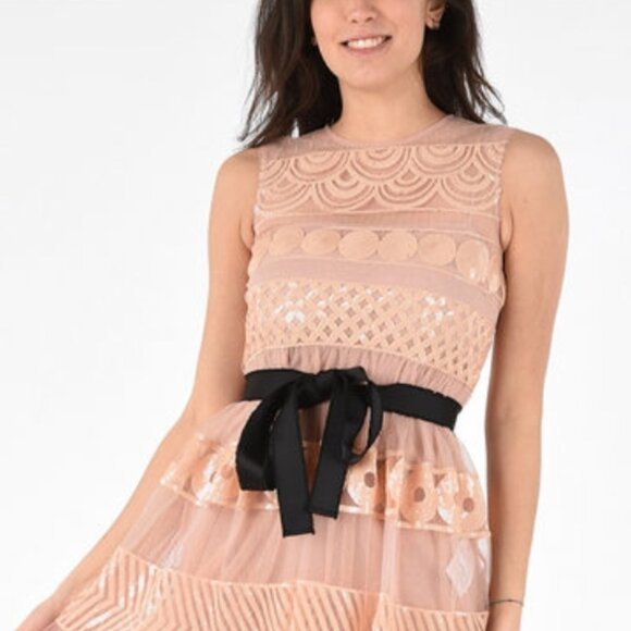 Red Valentino Sequined Orange/Pink Mini Dress with Petticoat XS $795